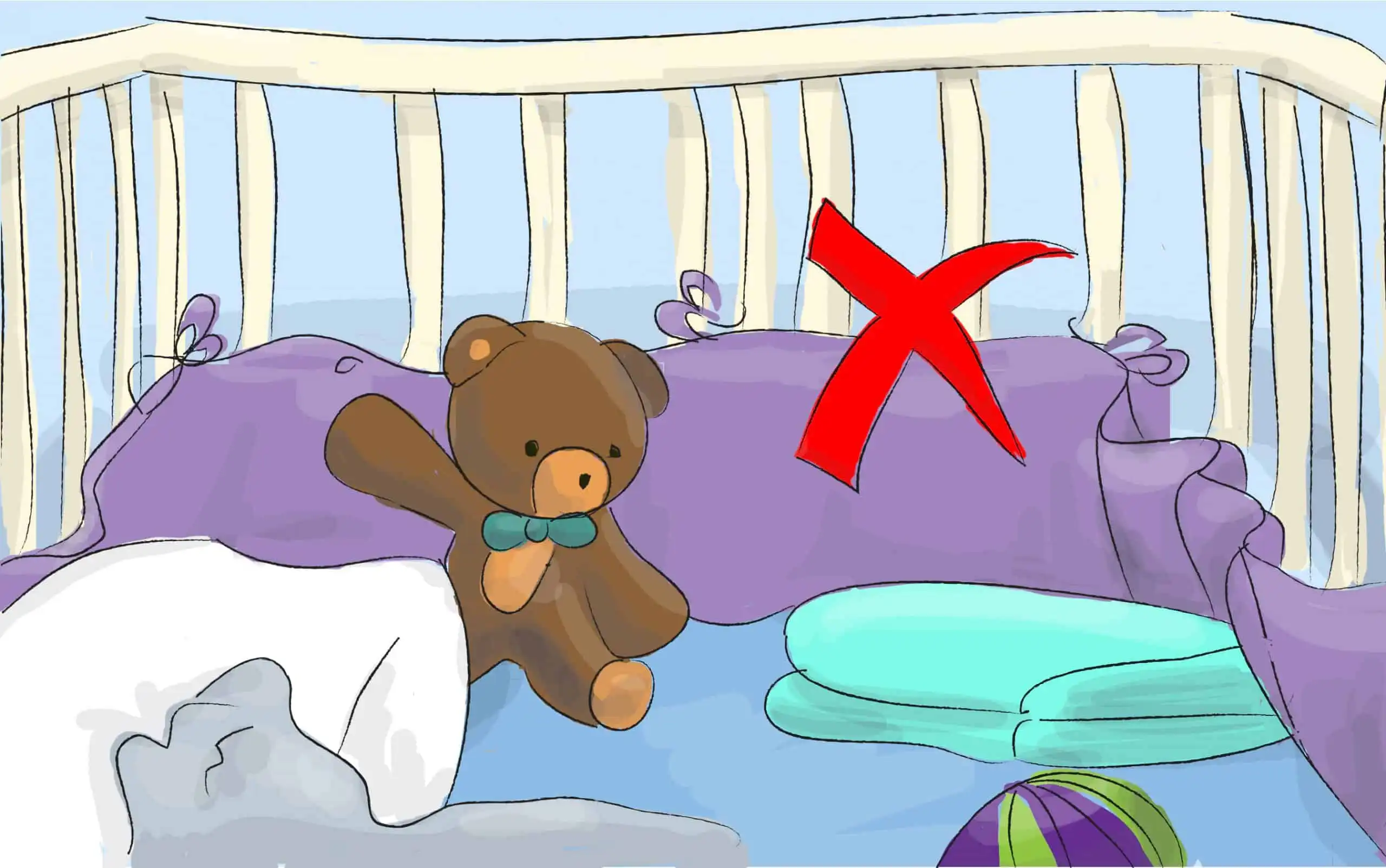 הימנעו מלהכניס למיטת התינוק שמיכות, כריות, בובות, מגן ראש וכל דבר שעלול לכסות את פניו של התינוק במהלך השינה